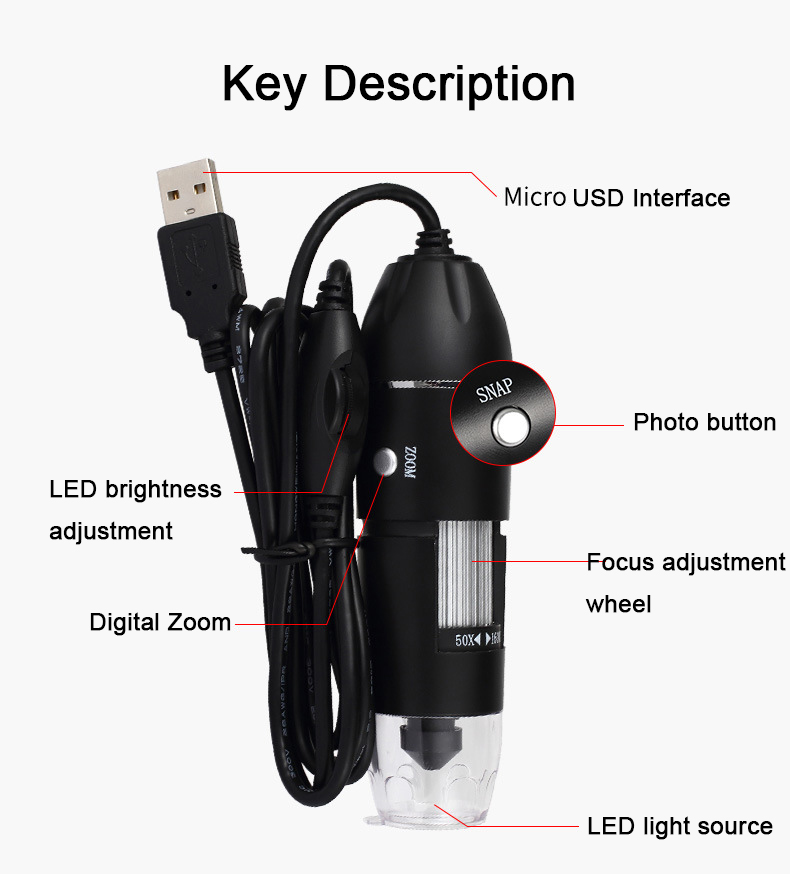 USB Digital Microscope 500X/10 - огляд і ціна Diy Electronics Microscope